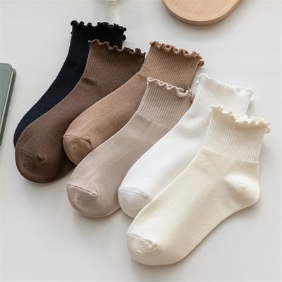 Skarpetki Damskie Śliczne Nowe Letnie w Japońskim Stylu Oddychające Dziewczęce Krótkie Skarpetki Kawaii Jednokolorowe Falbanki Casual Słodkie