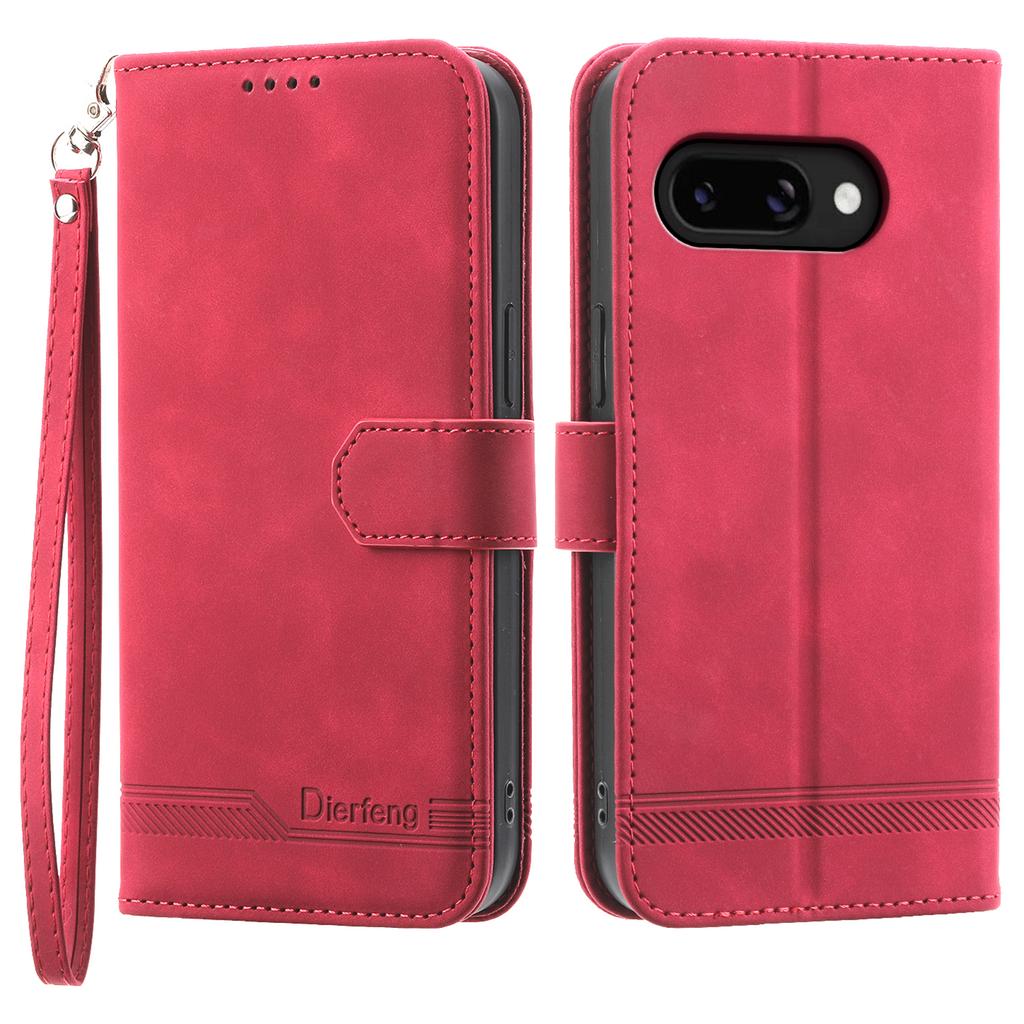 DIERFENG DF-03 For Google Pixel 9a Leather Case Lines Imprint Wallet Phone Cover