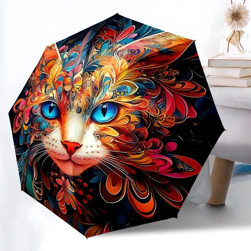 1pc Colorful Floral Cat Face Umbrella Automatic Opening & Closing, Foldable Design, Outdoor for Fans, Travelers, Daily Use, Gift Idea.C103