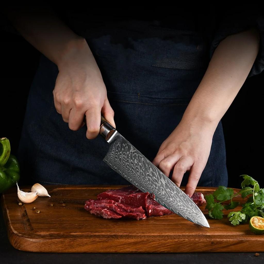 Japanese Damascus Chef Knife - 67 Layer Steel with Abalone Handle - Professional Sharp Kitchen Knife for Cooking & Slicing