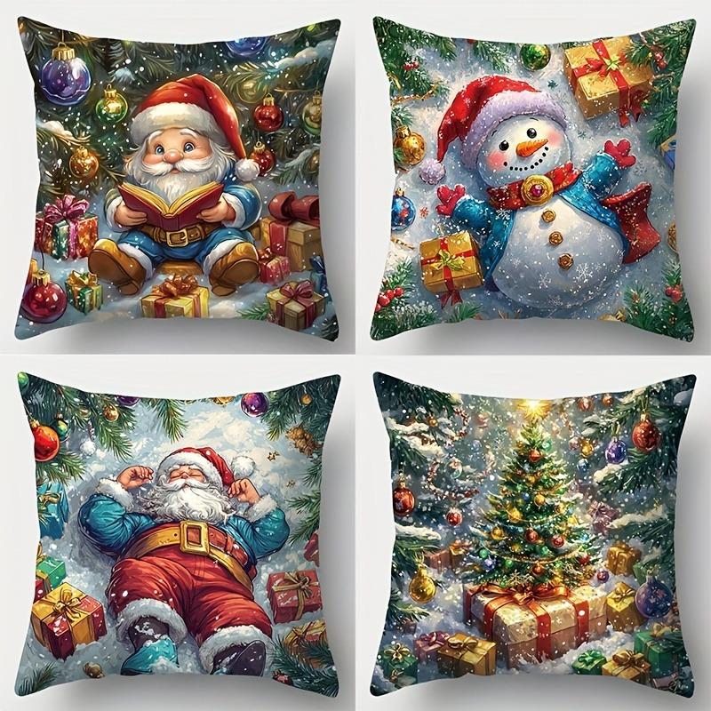 Christmas Themed Pillowcases: Santa, Snowman & Christmas Tree Designs Sofa Room Cushion Cover Home Decoration New Year Gift