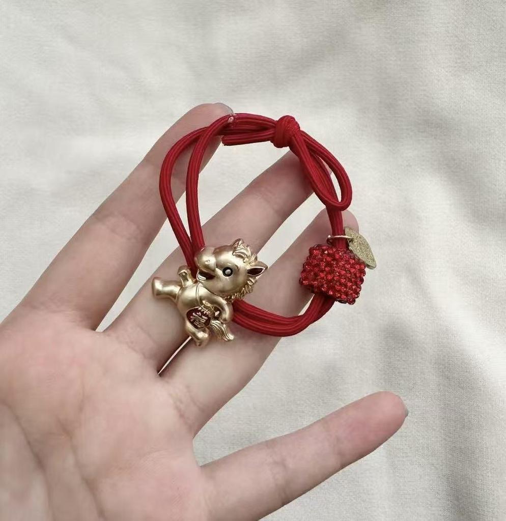 High Elasticity Year of the Horse Red Zodiac Hair Tie for Girls - Festive New Year Hair Accessory