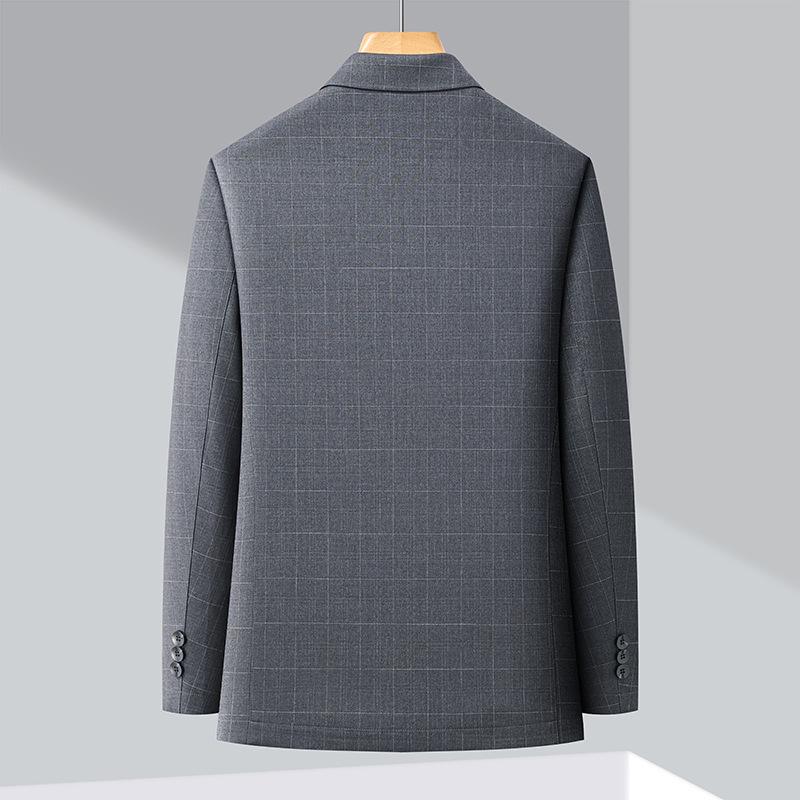 Men's Business Casual Plaid Jacket - Buttoned, Loose Fit, Lapel Style, Ideal for Spring & Autumn.