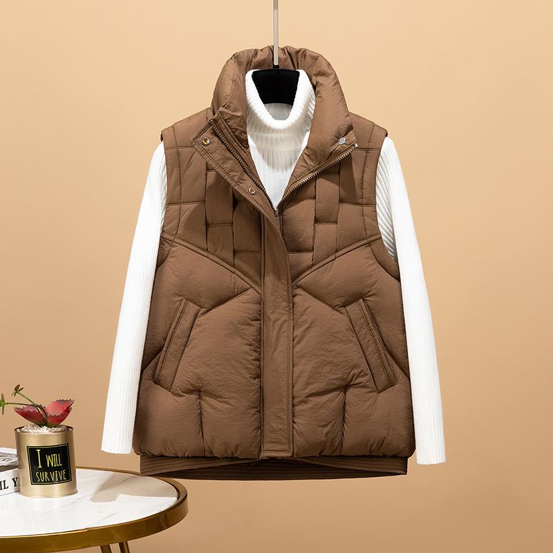 

Корейская версия новой женской легкой куртки без рукавов со стойкой, однотонной, утолщенной, теплой, спортивной и повседневной, свободной хлопковой куртки XXL коричневый