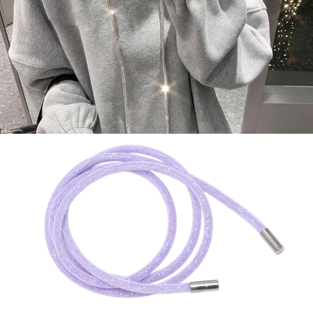 Glitter Drawstring Cord White Mesh Shiny Sequin Round String for Hoodie Clothing Shoe Sweatpants 138cm