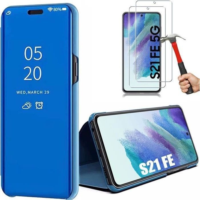 Coque de Protection - BOOLING - pour Samsung S21 FE - Effet Miroir - Protection Antichoc - Bleu
