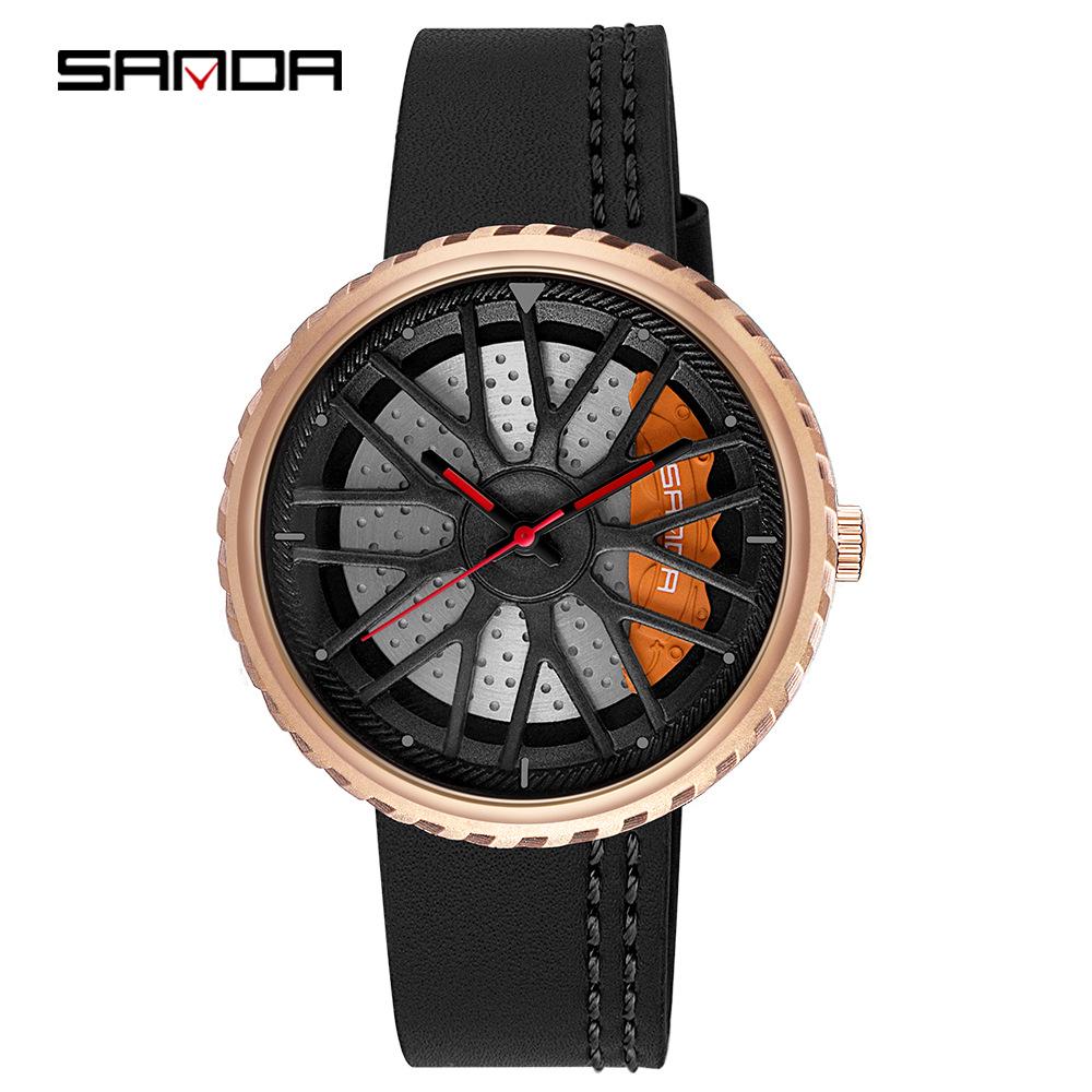 Sanda Men's 1061 Waterproof Leather Strap Watch with Trendy Hollow Dial