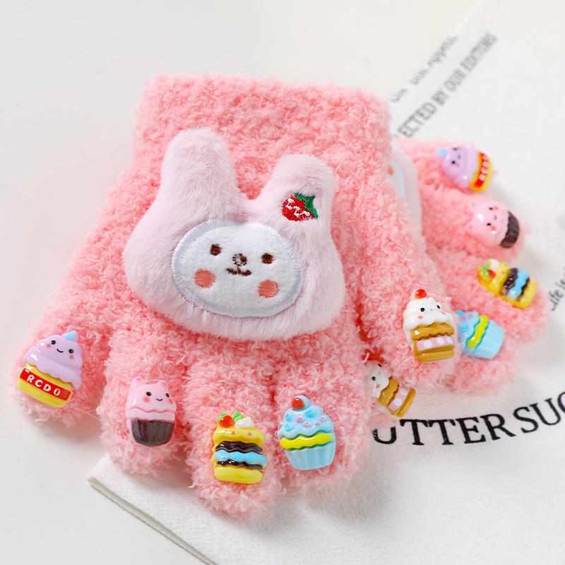 2025 New Children's Gloves To Keep Warm In Autumn and Winter, Girls and Boys with Separate Fingers and Plush Cute Baby Plush Five-finger Cover