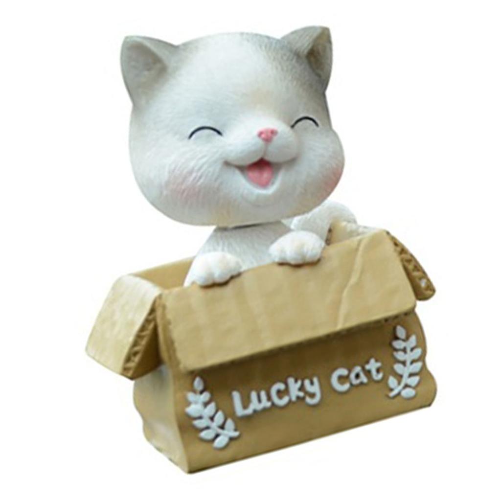 Car Dashboard Lucky Cat Decor Resin Shaking Head Cat Ornament Cute Cartoon Dancing Toy Figurines for Auto Interior