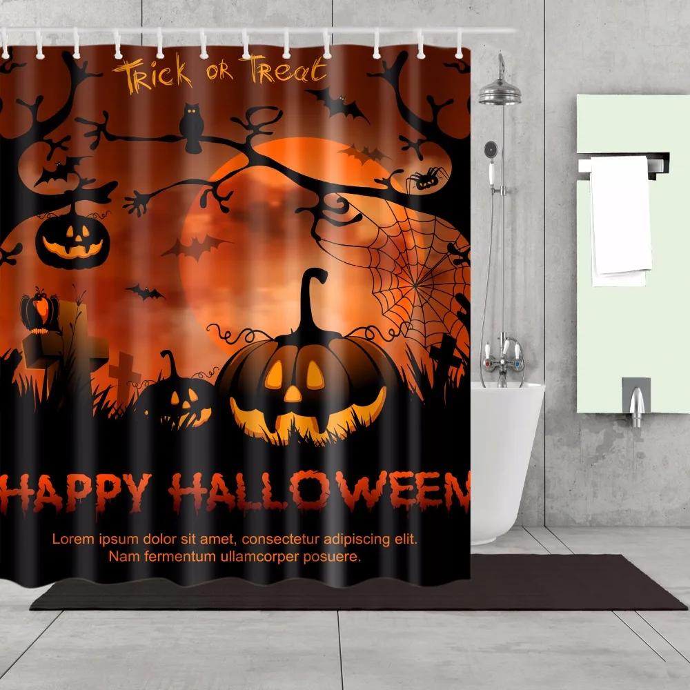 Happy Halloween Witch Pumpkin Decorative Shower Curtain Fabric Waterproof Polyester 180X180Cm For Bathroom Curtain
