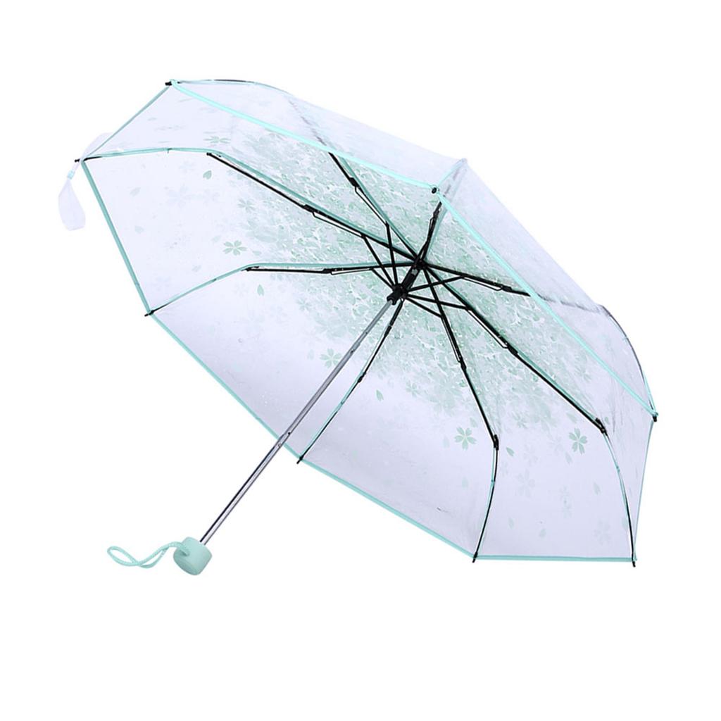 1PC Transparent Folding Umbrella Fashionable Princess Umbrella Cherry Blossom # Light Green