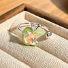 Niche High‑Sense Stack‑Wear Open Ring Subculture Sweet‑Cool Green Apple Enamel Zircon Personality Light‑Luxury Adjustable Fashion Jewelry