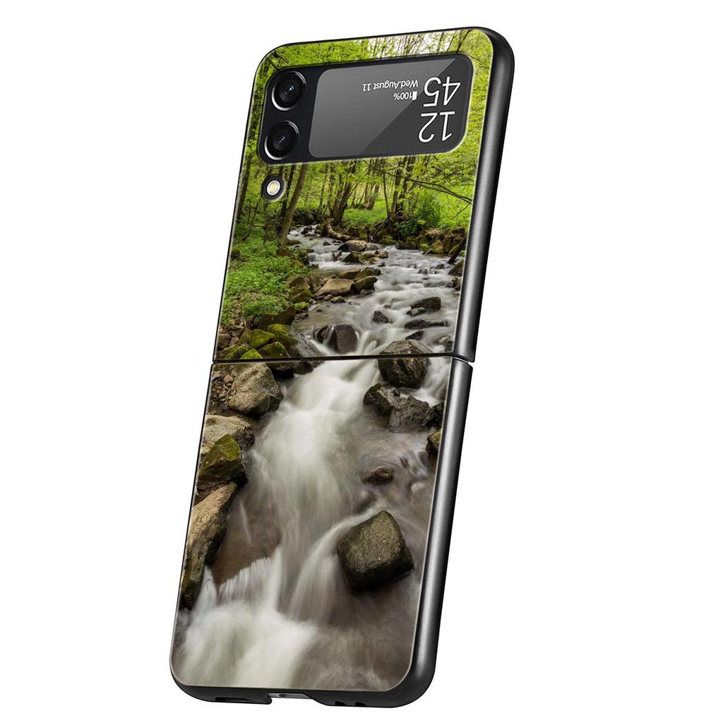 Z Flip 4 Phone Case for Samsung Galaxy Z Flip 3 5G ZFlip3 Flip3 Zflip Flip4 Black Hard Cover Waterfall Nature Trees Ship Shell
