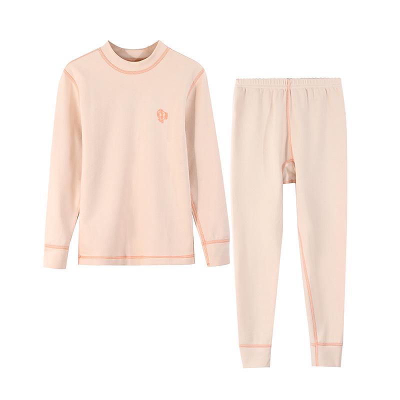 Velvet Warm Underwear Set for Junior High Teens - Half-High Collar Top & Pants