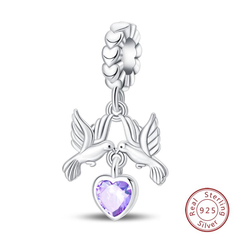 New Copper Heart Shaped Guardian Peace Dove Hope Angel Charms Beads Fit Qikaola Original Bracelets Diy Jewelry