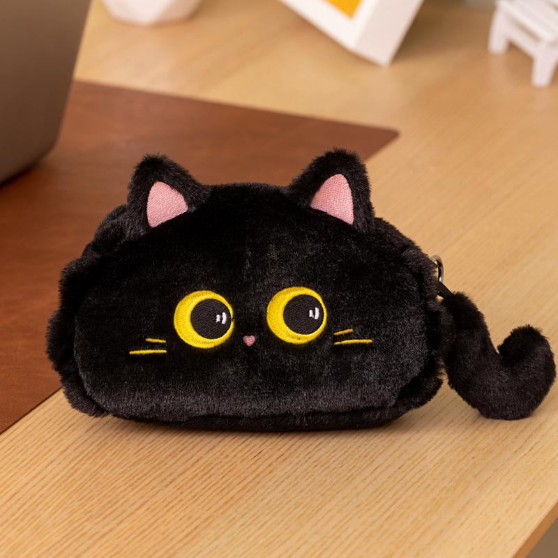 Cute Black Cat Plush Pencil Case Soft Animal Pen Bag Student Stationery Pouch Kawaii School Gift