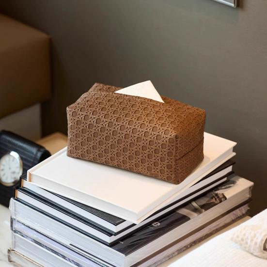 Faux Leather Tissue Box Holder Easy Maintenance Rattan Stain-resistant Tissue Case Bathroom Accessory