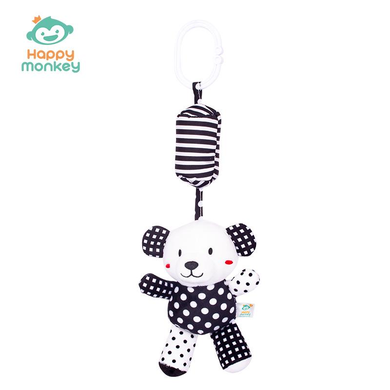 Happy Monkey Baby Crib Rattle: Black & White Cartoon Animal Wind Chime for Early Education