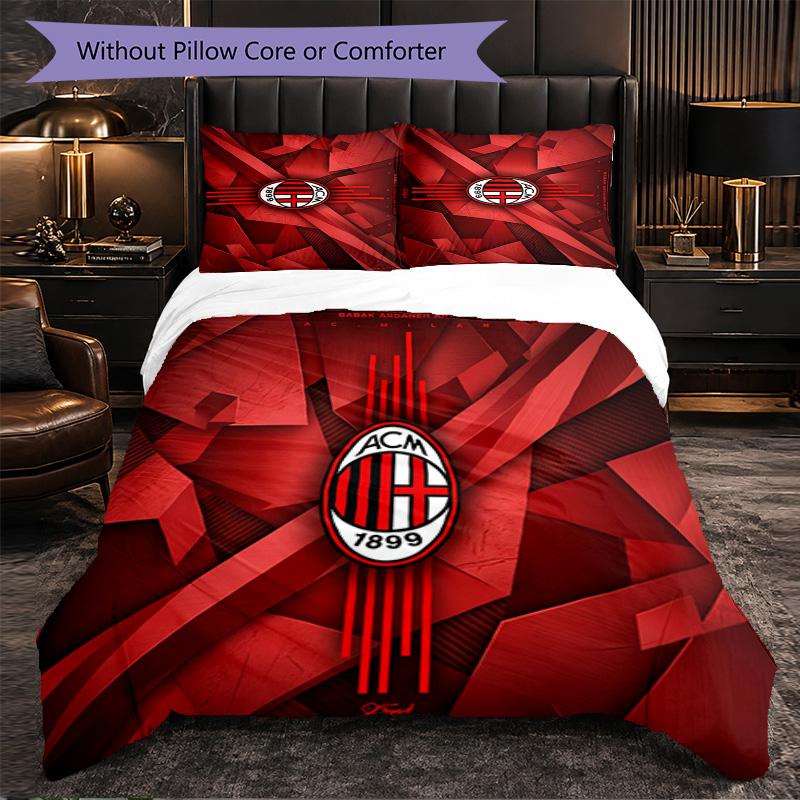 Set Lenzuola AC Milan Modello 3 Pezzi Morbida Copripiumino in Microfibra con Federe per Camera da Letto