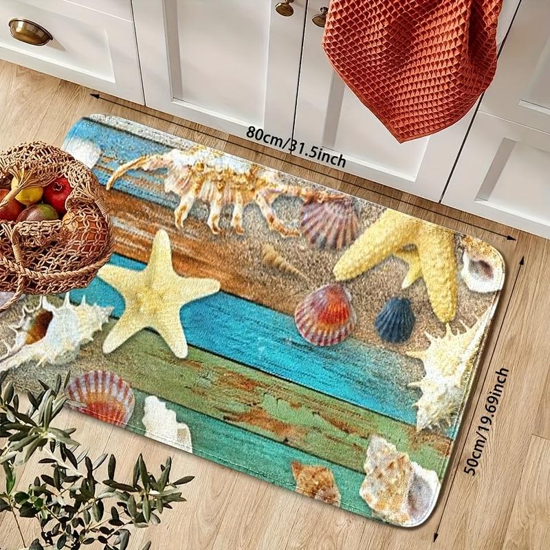 1Pcs Summer Ocean  Pattern Floor Mat Modern Kitchen Polyester Rug Non-Slip Colorful Indoor Carpet, For Home Bathroom Bedroom Living Room Decor