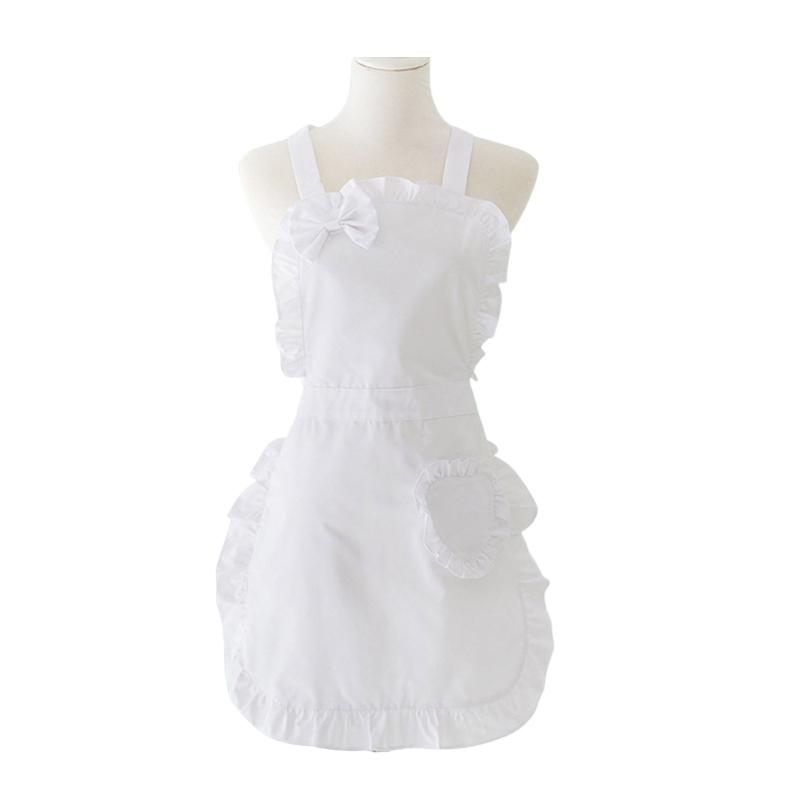 

Женский кухонный фартук с карманом, фартук горничной с оборками, кухонный фартук для готовки с регулируемым поясом для выпечки и готовки 1 белый