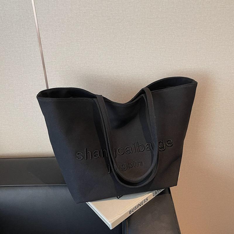 Canvas Bag Women's Large-capacity New Versatile Simple Casual Shoulder College Student Class Tote Bag