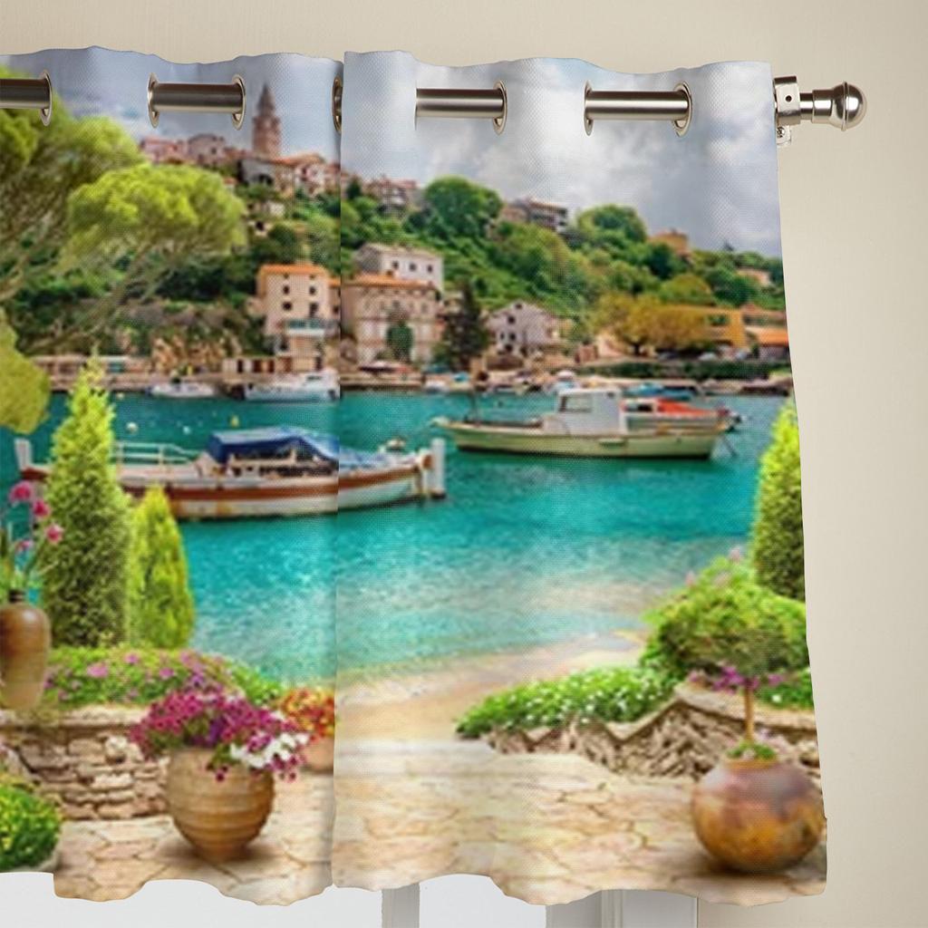 Eine Hafenstadt mit Booten Fenster Vorhänge für Wohnzimmer Schlafzimmer Luxus Modern Küchenvorhänge Stoff Vorhänge