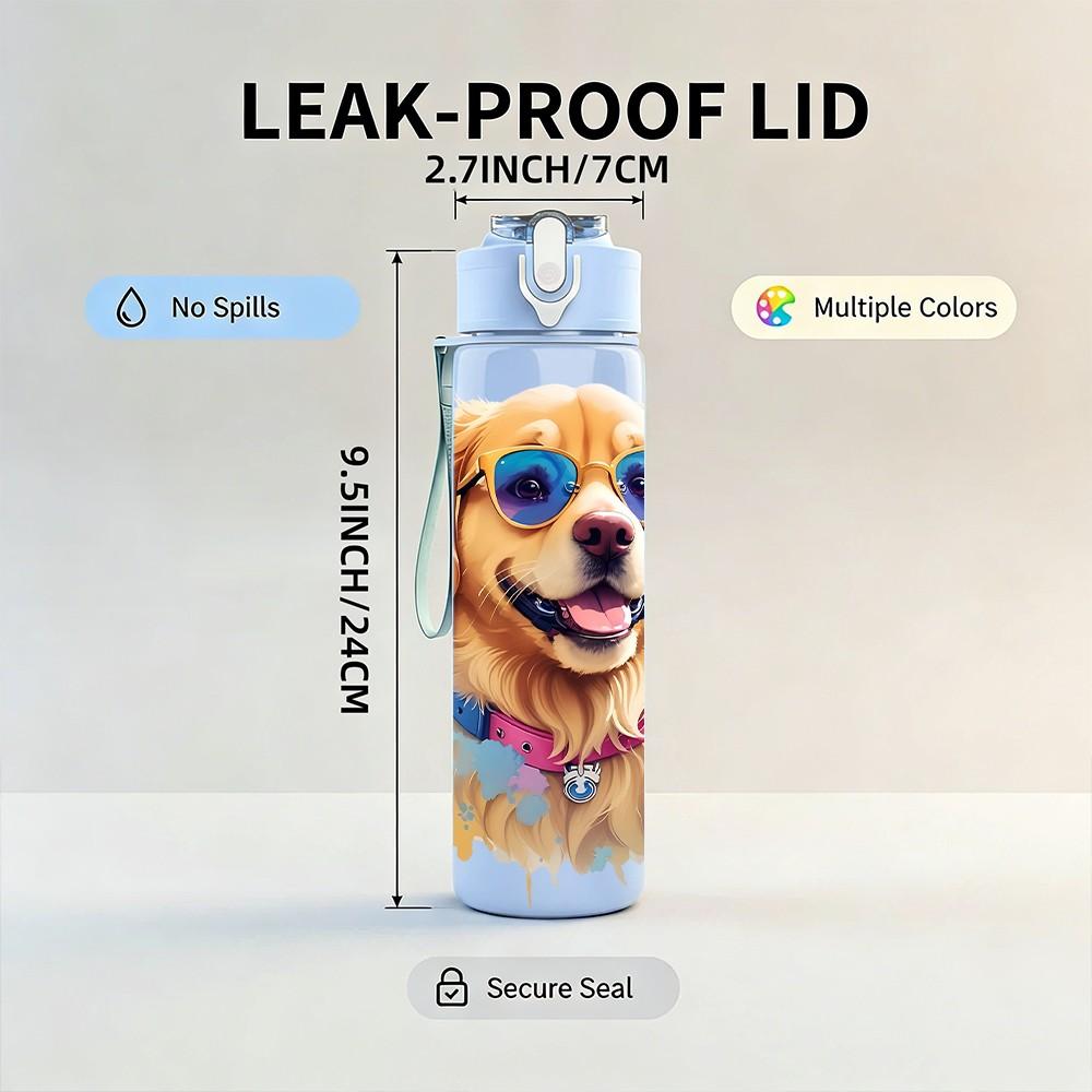 1PC Sunglasses Golden Retriever 750ml Color Plastic Sports Water Bottle Leakproof Flip Straw Lid Suitable for Sports Office Home Use