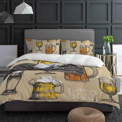 Capa de Edredom Vintage com Texto de Cerveja com Fronha Colcha Personalizada Conjunto de Cama de 3 Peças Capa de Colcha Cama de Casal Têxtil para Casa