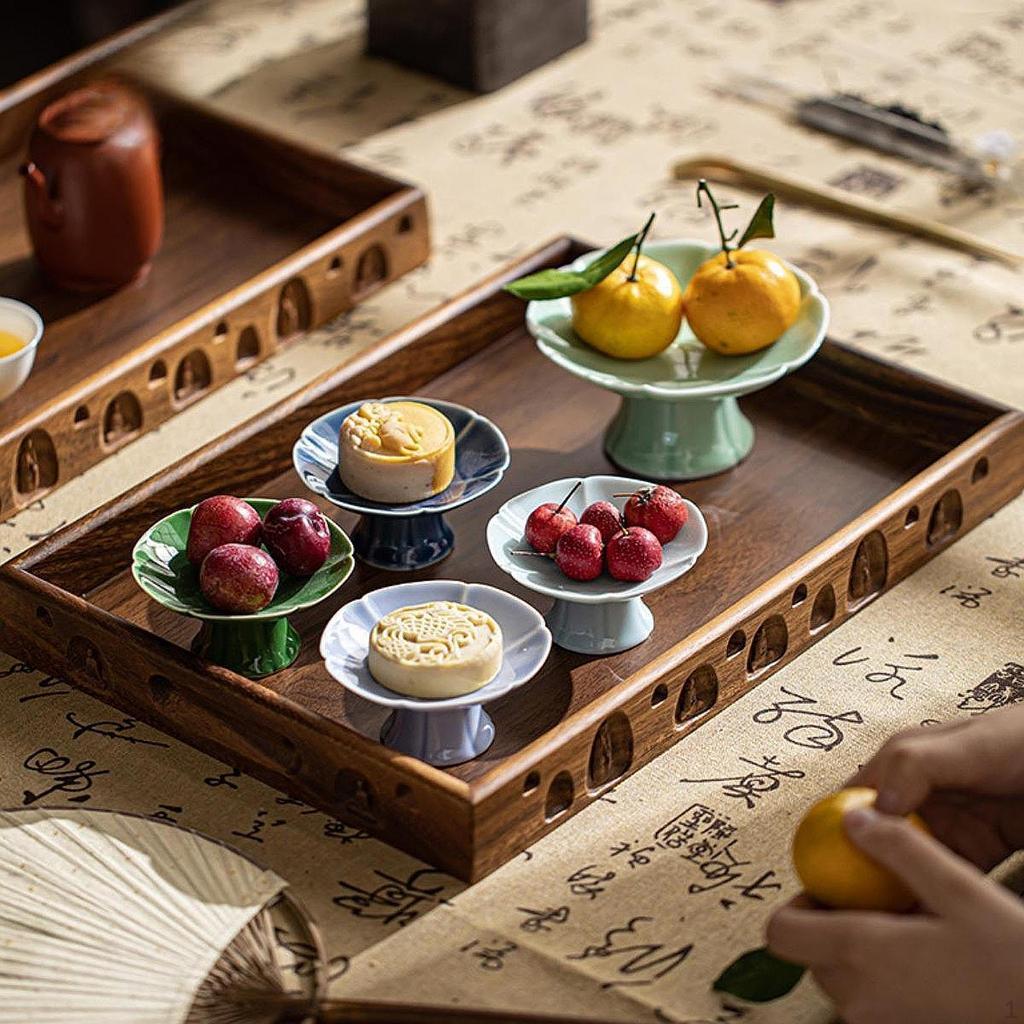 Tea Tray Wooden Serving Food Platters Centerpiece Farmhouse Coffee Table Snack for