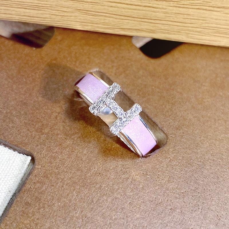 Niche Sweet And Gentle Purple Enamel Oil Drop Butterfly Open Ring High Sense Letter H Inlaid Zircon Ring Female Adjustable opening