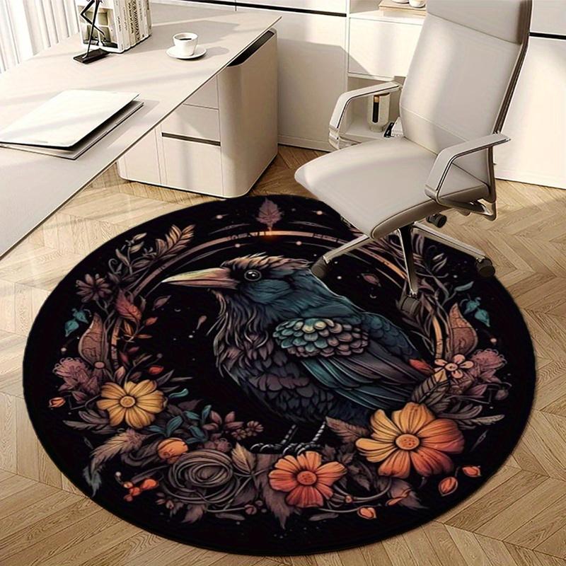 Bird Flower Round Rug Nonslip Area Rug Office Chair Mat Carpet For Living Room Bedroom Home Decor