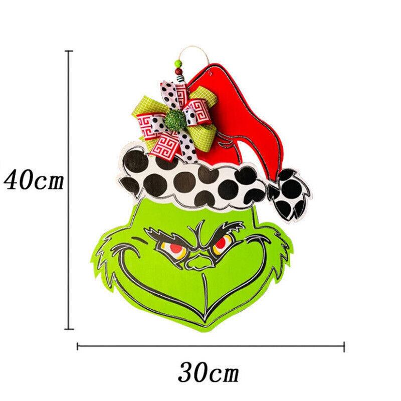 Grinch Christmas Wooden Wreath Front Door Welcome Sign Wall Home Decoration