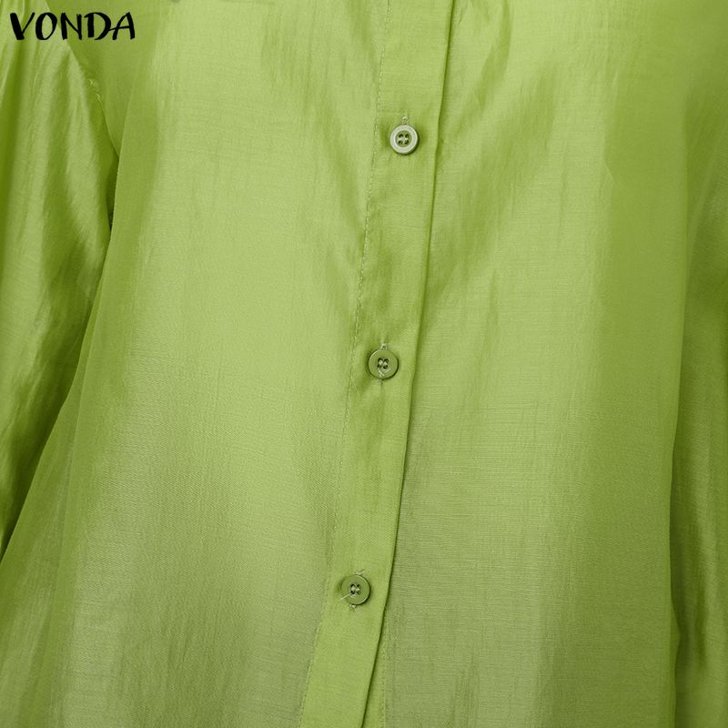 VONDA Women Lapel Neck Long Sleeve Semi-Sheer Thin Casual Shirts Blouse