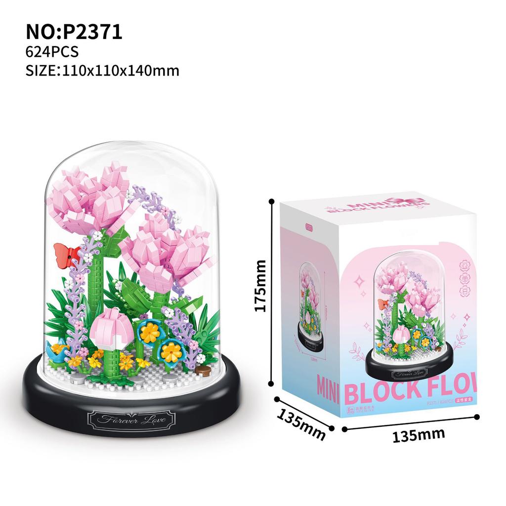 Flower Constructor Blocks Home Decoration Bouquet Flowers Model Building Blocks Toy Assembly Toy Birthday Gift for Children Girl