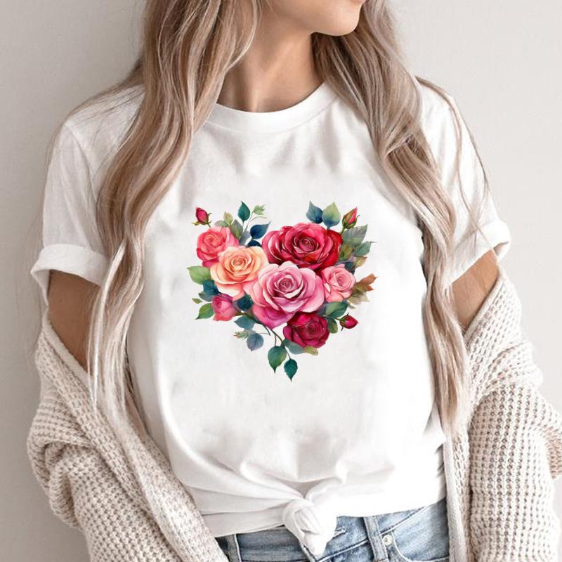 (Mărimea asiatică) floare dulce drăguț anii 90 T Grafic Feminin Haine Femei Top Gât Rotund Tricou Modă Imprimeu Casual Mânecă Scurtă Tricouri