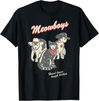 Meowboys Hard Times Tough Kitties Cowboykatter med Hatt Retro T-skjorte