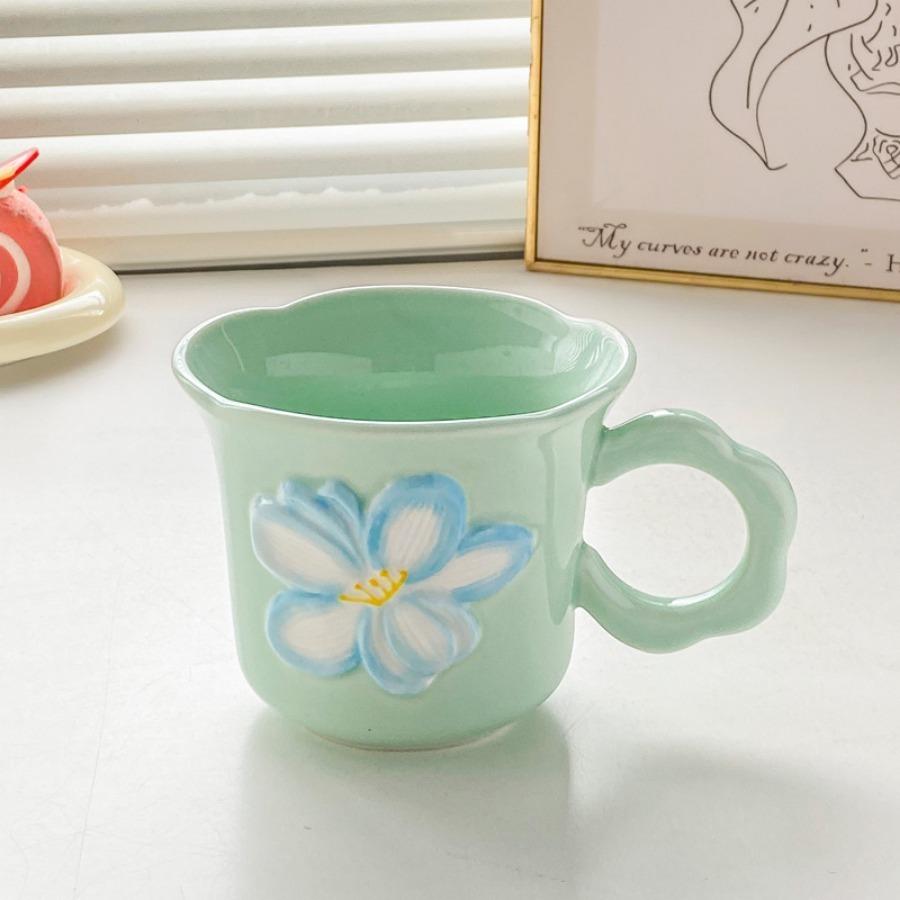 1 Korean Coffee Cup, Flower Shaped Mug, Cute Ceramic Cup, Birthday Gift for Girls, Best Friend Souvenir