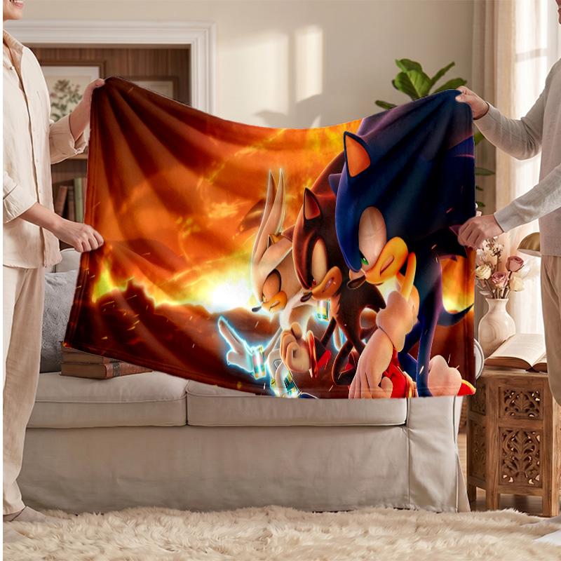 Sonic the Hedgehog Printed Flannel Blanket, Skin Friendly Warm Throw for Indoor Couch Bed Daily Use