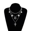 Y2K Retro Cross and Heart Charm Necklace Trendy Collarbone Chain Alloy Neck Jewelry for Women Cool Girls