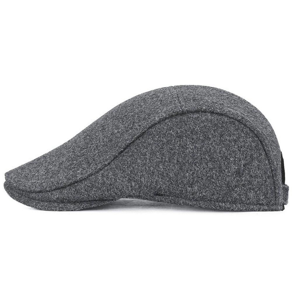 New Solid Color Men Berets with Earmuff Soft Newspaper Hat Woolen Fabric Casual Beanie Autumn and Winter