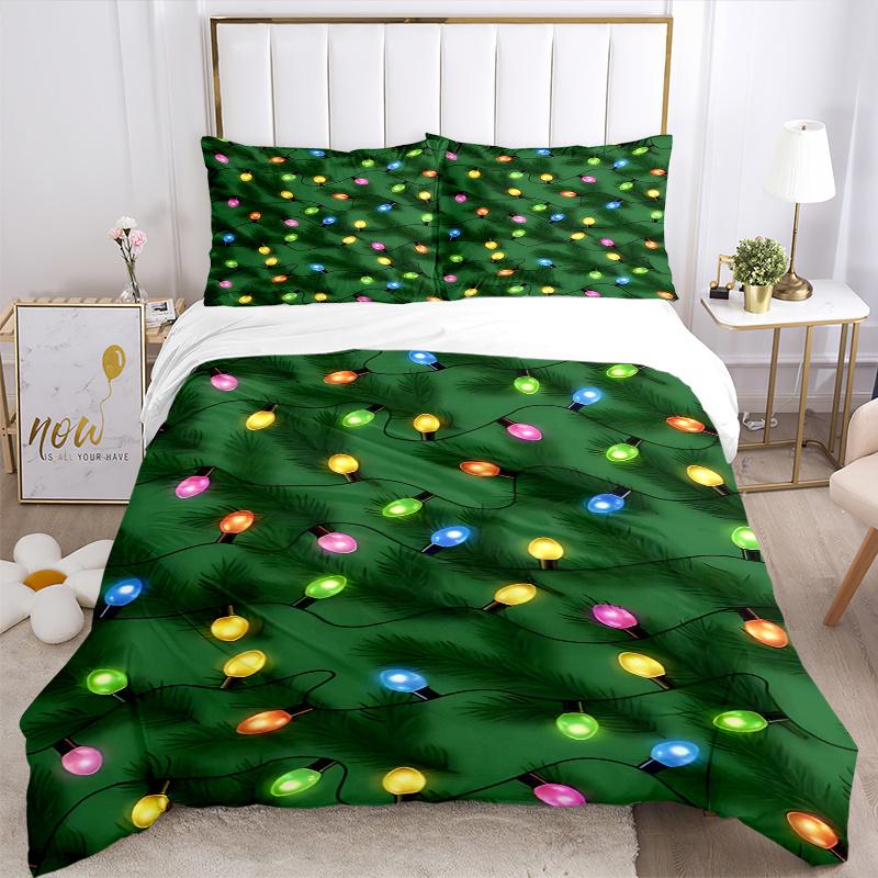 3pcs Christmas Lights Holiday Decorative Bedding Set, One Quilt Cover and Two Pillowcases (No Core), Festive Gift for Bedroom and Guest Room