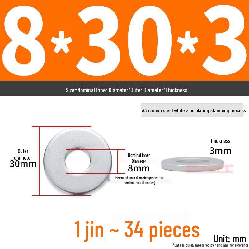 Extra Large Galvanized Metal Flat Washer - Thickened Round Screw Washer M6-M16