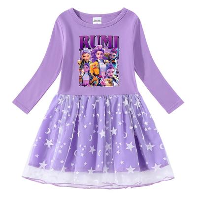Multi-color Girls Kpop Mira Zoey Rumi Hunters Printed Mesh Dress