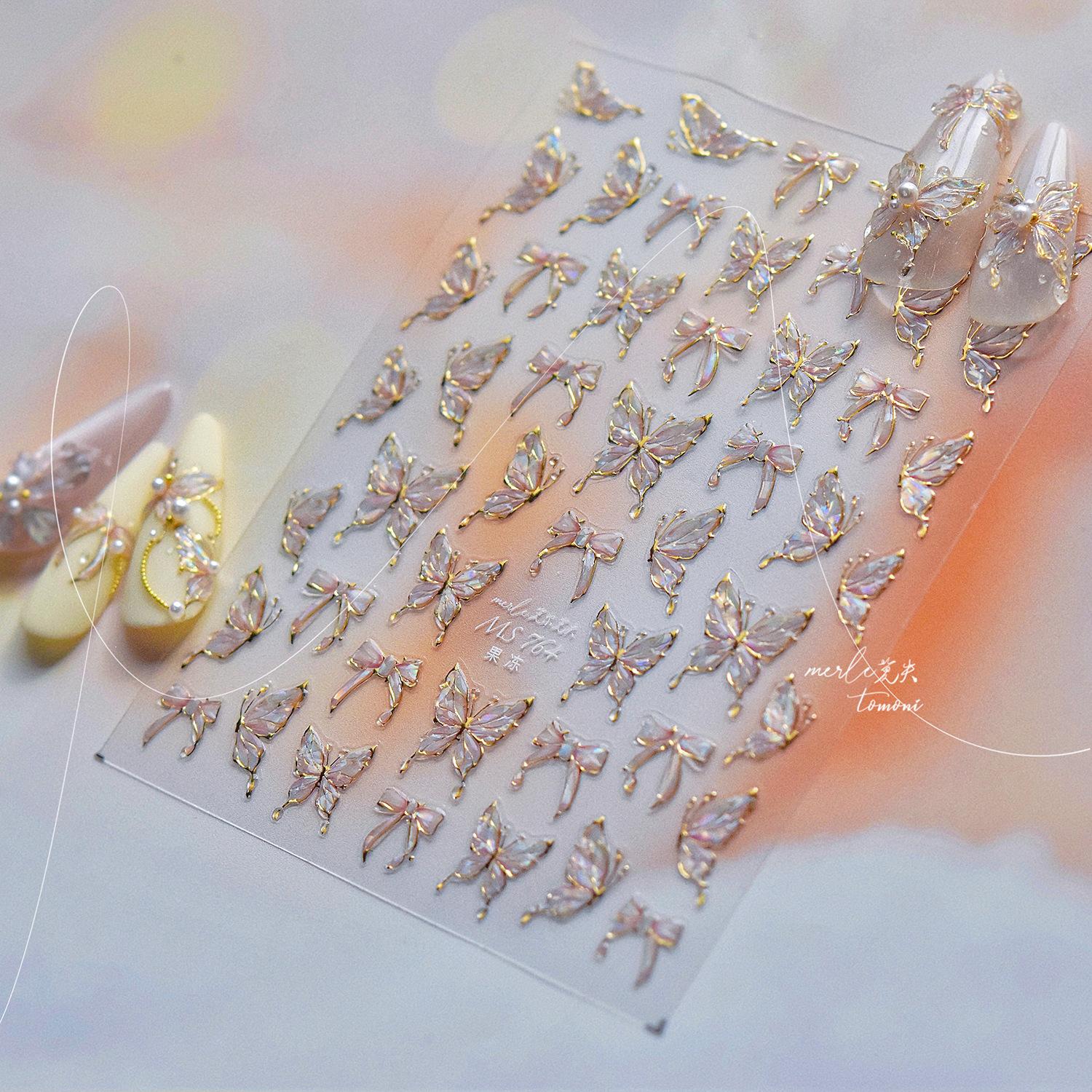 1pc Shiny Butterfly Nail Art Sticker, Delicate Butterfly Nail Sticker, DIY Thin Hard Nail Decoration Sticker Nails Nail Supplies Nail Stickers