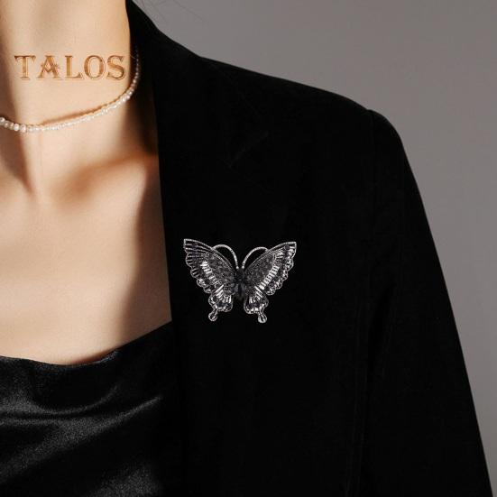 Women Brooch Retro Hollow Butterfly Shape Rhinestone Decor Anti-slip Wear-resistant Suit Coat Collar Hat Scarf Decoration Clothes Pin Prom Party