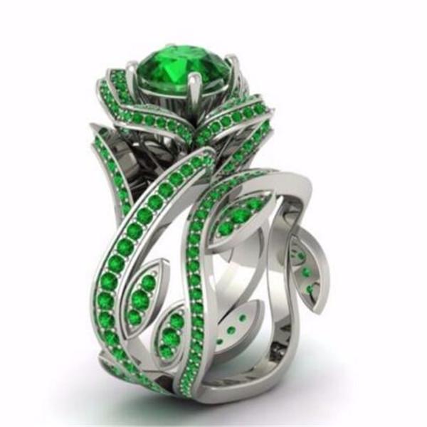 High Quality Women'S Rose Zircon Ring Copper Silver Plated Creative Flower Ring