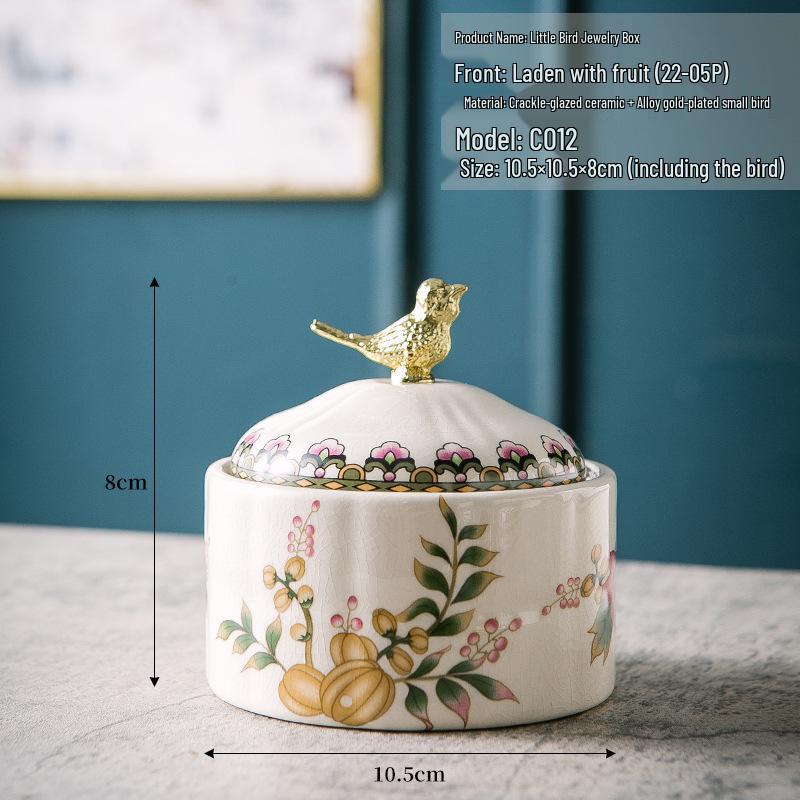 Retro Ceramic Bird Jewelry Box - Necklace & Ring Storage, European Home Decor