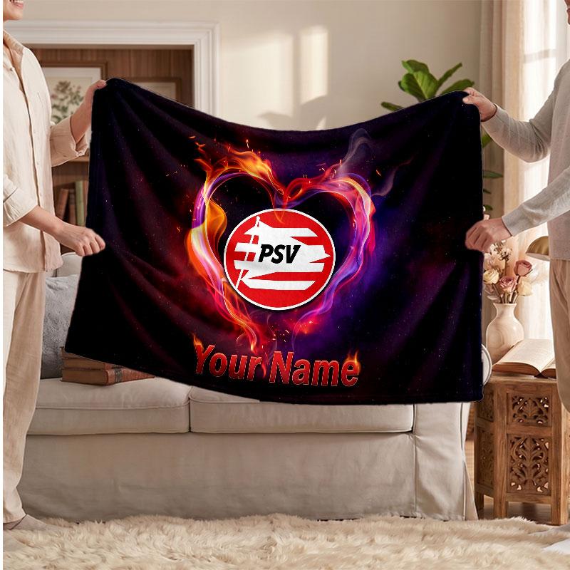 PSV Eindhoven FC Personalisierte Fleecedecke Mit Fußballlogo, Individueller Name Text Weich Warm Home Überwurfdecke