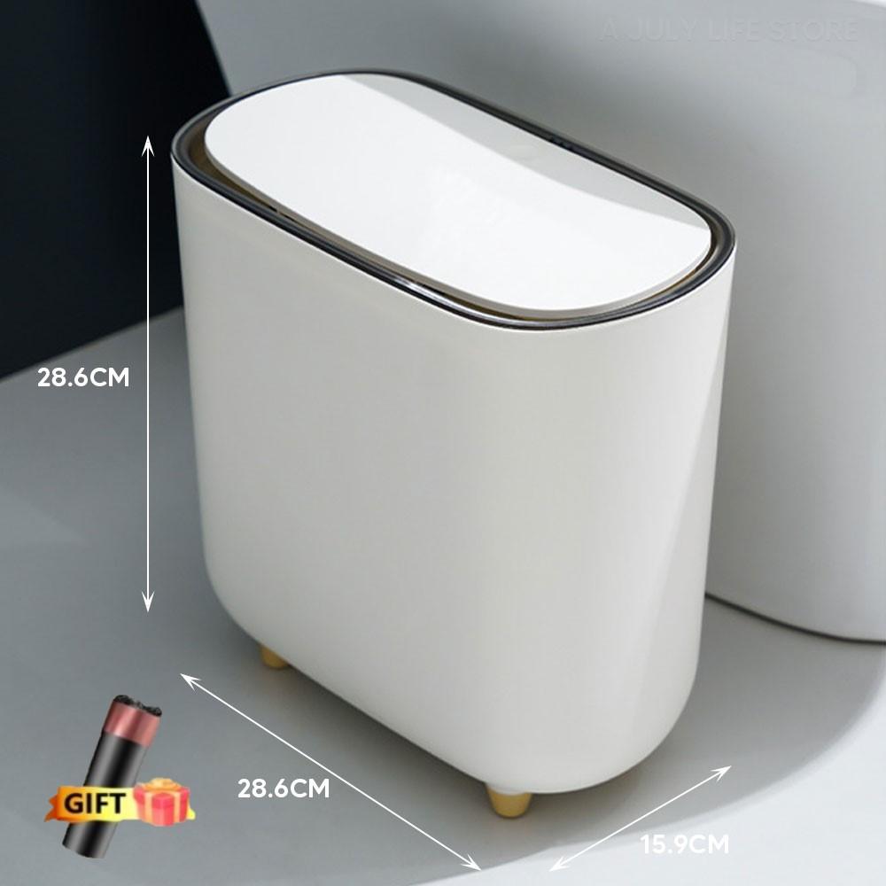 

Мусорное ведро с крышкой-прессом, мусорная корзина для гостиной, туалета, ванной комнаты, кухни, высокое водонепроницаемое узкое мусорное ведро белый